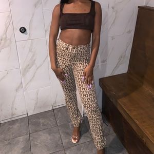 PLT Printed Jeans & Brown Crop Top